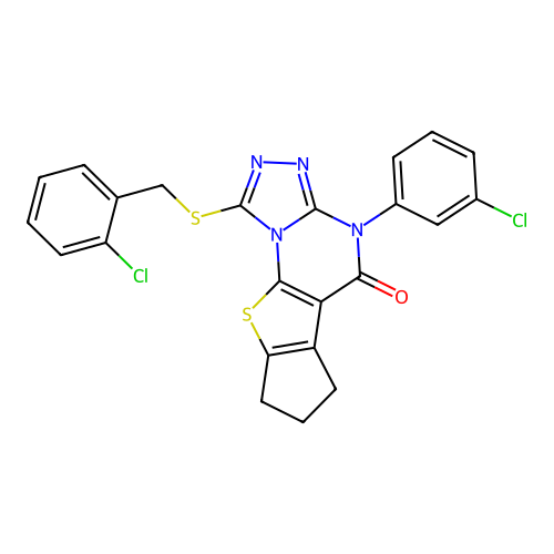 1-((2-chlorobenzyl)thio)-4-(3-chlorophenyl)-7,8-dihydro-4H-cyclopenta[4,5]thieno[3,2-e][1,2,4]triazolo[4,3-a]pyrimidin-5(6H)-one structure