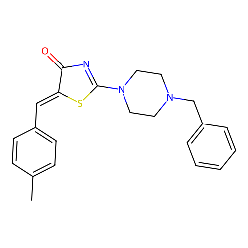 2-(4-benzyl-1-piperazinyl)-5-(4-methylbenzylidene)-1,3-thiazol-4(5H)-one structure
