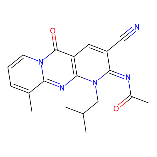 (E)-N-(3-cyano-1-isobutyl-10-methyl-5-oxo-1H-dipyrido[1,2-a:2',3'-d]pyrimidin-2(5H)-ylidene)acetamide structure