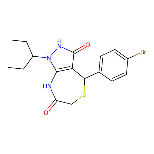 4-(4-bromophenyl)-1-pentan-3-yl-4,8-dihydro-2H-pyrazolo[3,4-e][1,4]thiazepine-3,7-dione structure