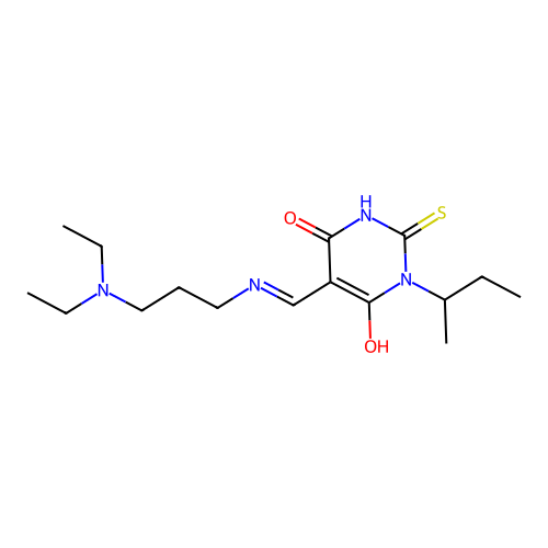 (5E)-1-(butan-2-yl)-5-({[3-(diethylamino)propyl]amino}methylidene)-2-sulfanylpyrimidine-4,6(1H,5H)-dione structure