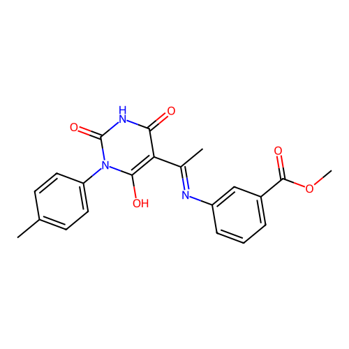 methyl 3-[1-[1-(4-methylphenyl)-2,4,6-trioxo-1,3-diazinan-5-ylidene]ethylamino]benzoate structure