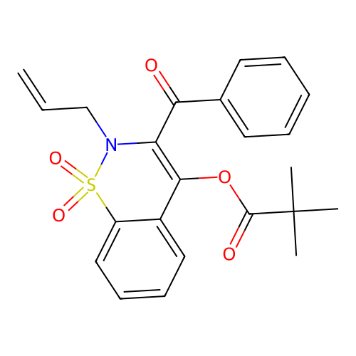 2-allyl-3-benzoyl-1,1-dioxido-2H-1,2-benzothiazin-4-yl pivalate structure