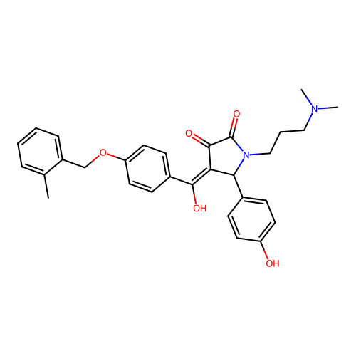 (4E)-1-[3-(dimethylamino)propyl]-4-[hydroxy-[4-[(2-methylphenyl)methoxy]phenyl]methylidene]-5-(4-hydroxyphenyl)pyrrolidine-2,3-dione structure