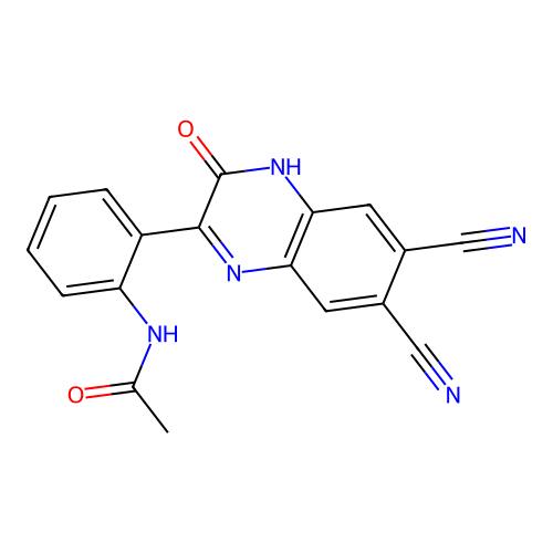 N-[2-(6,7-dicyano-3-hydroxyquinoxalin-2-yl)phenyl]acetamide structure