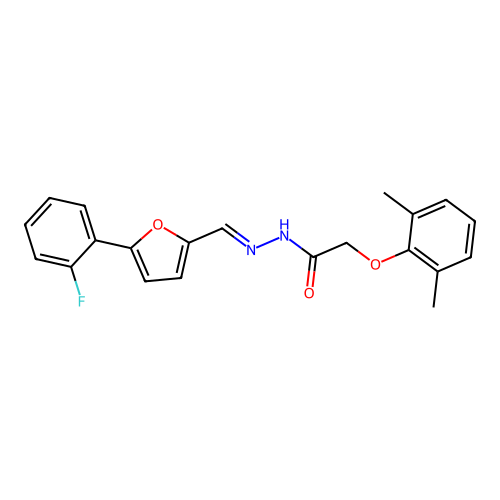 2-(2,6-dimethylphenoxy)-N'-{(E)-[5-(2-fluorophenyl)furan-2-yl]methylidene}acetohydrazide structure