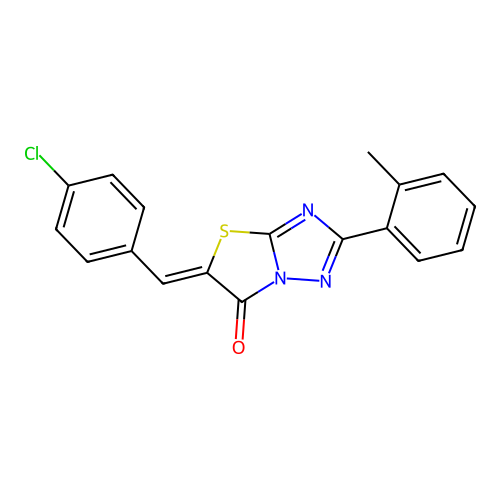 (Z)-5-(4-chlorobenzylidene)-2-(o-tolyl)thiazolo[3,2-b][1,2,4]triazol-6(5H)-one structure
