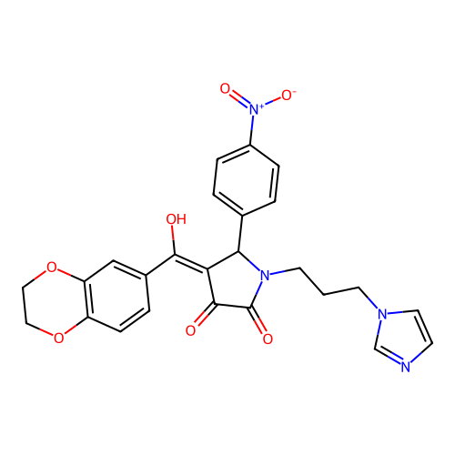 (4E)-4-[2,3-dihydro-1,4-benzodioxin-6-yl(hydroxy)methylidene]-1-(3-imidazol-1-ylpropyl)-5-(4-nitrophenyl)pyrrolidine-2,3-dione structure
