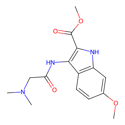 methyl 3-[(N,N-dimethylglycyl)amino]-6-methoxy-1H-indole-2-carboxylate structure