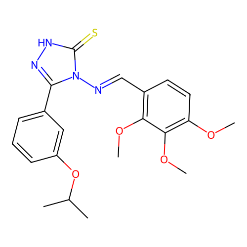 (E)-5-(3-isopropoxyphenyl)-4-((2,3,4-trimethoxybenzylidene)amino)-4H-1,2,4-triazole-3-thiol structure