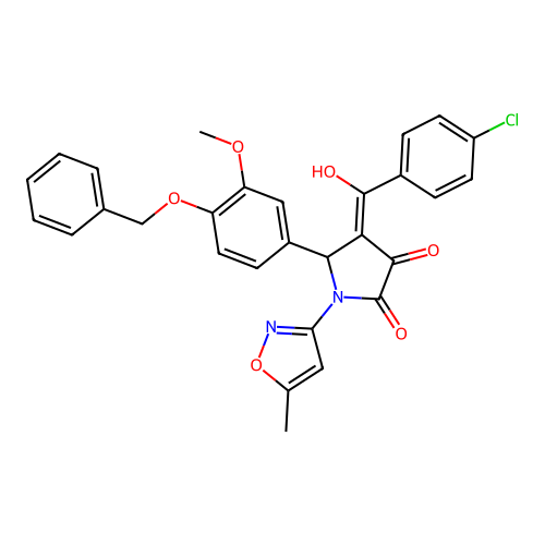 (4E)-4-[(4-chlorophenyl)-hydroxymethylidene]-5-(3-methoxy-4-phenylmethoxyphenyl)-1-(5-methyl-1,2-oxazol-3-yl)pyrrolidine-2,3-dione structure