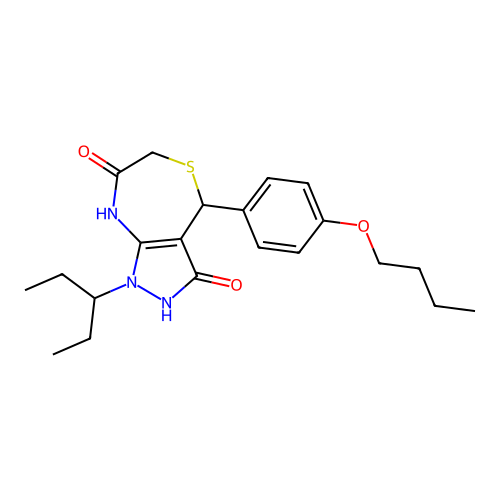 4-(4-butoxyphenyl)-1-pentan-3-yl-4,8-dihydro-2H-pyrazolo[3,4-e][1,4]thiazepine-3,7-dione structure