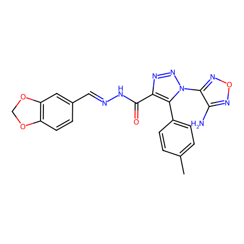 (E)-1-(4-amino-1,2,5-oxadiazol-3-yl)-N'-(benzo[d][1,3]dioxol-5-ylmethylene)-5-(p-tolyl)-1H-1,2,3-triazole-4-carbohydrazide structure
