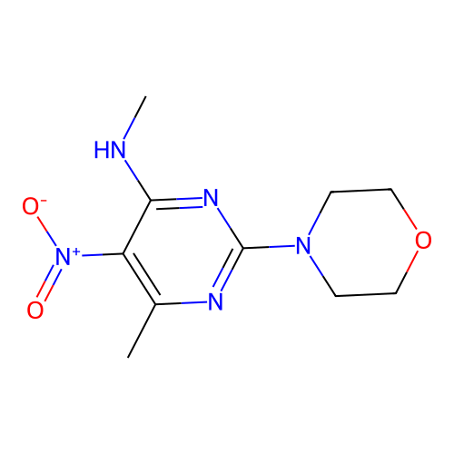 N,6-dimethyl-2-(morpholin-4-yl)-5-nitropyrimidin-4-amine structure