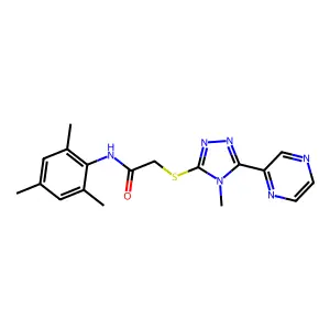 2-{[4-methyl-5-(pyrazin-2-yl)-4H-1,2,4-triazol-3-yl]sulfanyl}-N-(2,4,6-trimethylphenyl)acetamide structure