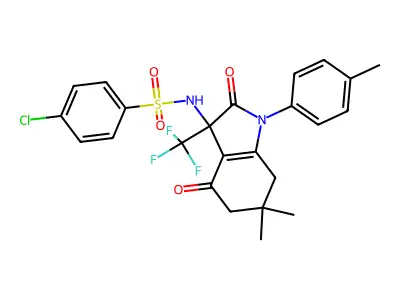 4-chloro-N-[6,6-dimethyl-1-(4-methylphenyl)-2,4-dioxo-3-(trifluoromethyl)-5,7-dihydroindol-3-yl]benzenesulfonamide structure
