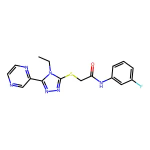 2-((4-ET-5-(2-Pyrazinyl)-4H-1,2,4-triazol-3-YL)thio)-N-(3-fluorophenyl)acetamide structure