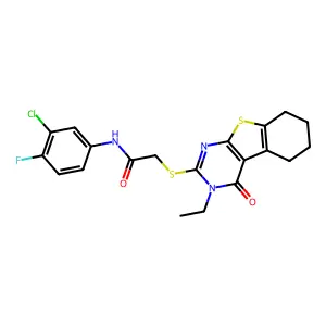 N-(3-Chloro-4-fluorophenyl)-2-((3-ethyl-4-oxo-3,4,5,6,7,8-hexahydrobenzo[4,5]thieno[2,3-d]pyrimidin-2-yl)thio)acetamide structure