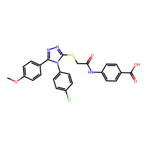 4-[({[4-(4-chlorophenyl)-5-(4-methoxyphenyl)-4H-1,2,4-triazol-3-yl]sulfanyl}acetyl)amino]benzoic acid structure