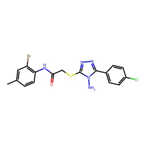 2-[4-amino-5-(4-chlorophenyl)(1,2,4-triazol-3-ylthio)]-N-(2-bromo-4-methylphen yl)acetamide structure