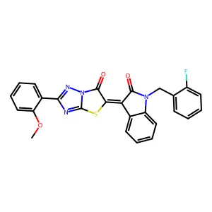 (3Z)-1-(2-fluorobenzyl)-3-[2-(2-methoxyphenyl)-6-oxo[1,3]thiazolo[3,2-b][1,2,4]triazol-5(6H)-ylidene]-1,3-dihydro-2H-indol-2-one structure
