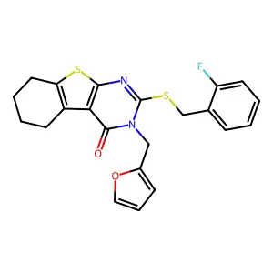 2-[(2-fluorobenzyl)sulfanyl]-3-(furan-2-ylmethyl)-5,6,7,8-tetrahydro[1]benzothieno[2,3-d]pyrimidin-4(3H)-one structure