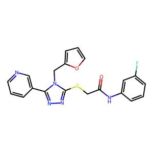N-(3-fluorophenyl)-2-{[4-(furan-2-ylmethyl)-5-(pyridin-3-yl)-4H-1,2,4-triazol-3-yl]sulfanyl}acetamide structure