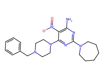 2-(Azepan-1-yl)-6-(4-benzylpiperazin-1-yl)-5-nitropyrimidin-4-amine structure