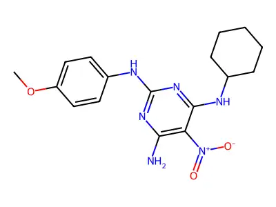 4-N-cyclohexyl-2-N-(4-methoxyphenyl)-5-nitropyrimidine-2,4,6-triamine structure