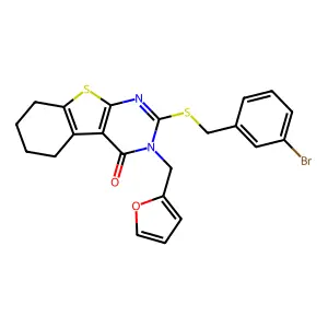 2-[(3-bromobenzyl)sulfanyl]-3-(furan-2-ylmethyl)-5,6,7,8-tetrahydro[1]benzothieno[2,3-d]pyrimidin-4(3H)-one structure