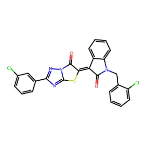 (3Z)-1-(2-chlorobenzyl)-3-[2-(3-chlorophenyl)-6-oxo[1,3]thiazolo[3,2-b][1,2,4]triazol-5(6H)-ylidene]-1,3-dihydro-2H-indol-2-one structure
