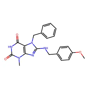 7-benzyl-8-((4-methoxybenzyl)amino)-3-methyl-1H-purine-2,6(3H,7H)-dione structure
