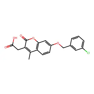 {7-[(3-chlorobenzyl)oxy]-4-methyl-2-oxo-2H-chromen-3-yl}acetic acid structure