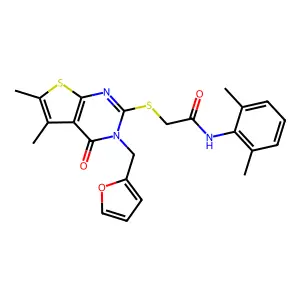 N-(2,6-dimethylphenyl)-2-{[3-(furan-2-ylmethyl)-5,6-dimethyl-4-oxo-3,4-dihydrothieno[2,3-d]pyrimidin-2-yl]sulfanyl}acetamide structure