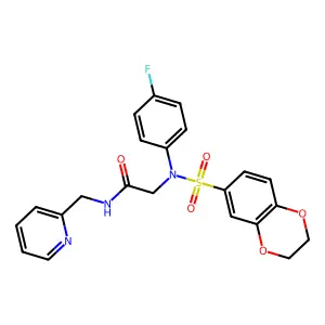 2-[N-(2,3-dihydro-1,4-benzodioxin-6-ylsulfonyl)-4-fluoroanilino]-N-(pyridin-2-ylmethyl)acetamide structure