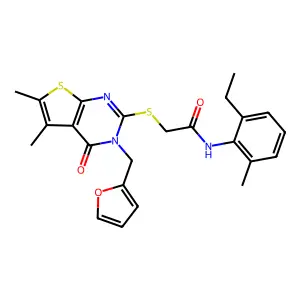N-(6-ethyl-2-methylphenyl)-2-[3-(2-furylmethyl)-5,6-dimethyl-4-oxo(3-hydrothio pheno[2,3-d]pyrimidin-2-ylthio)]acetamide structure