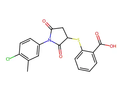 2-{[1-(4-Chloro-3-methylphenyl)-2,5-dioxopyrrolidin-3-yl]sulfanyl}benzoic acid structure