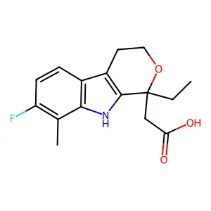 2-(1-ethyl-7-fluoro-8-methyl-4,9-dihydro-3H-pyrano[3,4-b]indol-1-yl)acetic acid structure