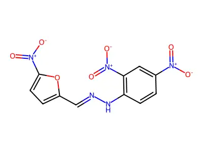 2,4-dinitro-N-[(5-nitrofuran-2-yl)methylideneamino]aniline structure