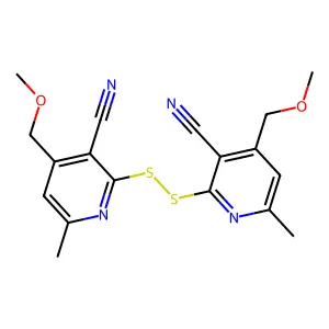 2,2'-Disulfanediylbis[4-(methoxymethyl)-6-methylpyridine-3-carbonitrile] structure