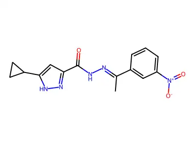 5-cyclopropyl-N-[(E)-1-(3-nitrophenyl)ethylideneamino]-1H-pyrazole-3-carboxamide structure
