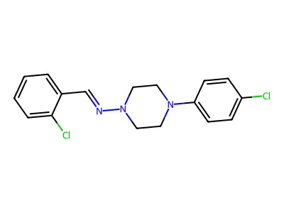(2-Chloro-benzylidene)-(4-(4-chloro-phenyl)-piperazin-1-YL)-amine structure
