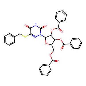 [3,4-dibenzoyloxy-5-(6-benzylsulfanyl-3,5-dioxo-1,2,4-triazin-2-yl)oxolan-2-yl]methyl benzoate structure