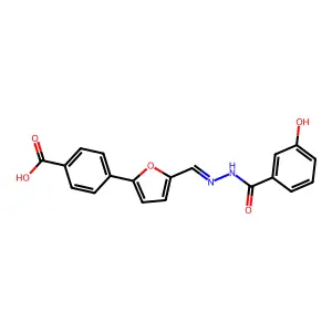 4-(5-{[2-(3-Hydroxybenzoyl)hydrazinylidene]methyl}furan-2-yl)benzoic acid structure