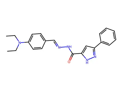 N-[[4-(diethylamino)phenyl]methylideneamino]-3-phenyl-1H-pyrazole-5-carboxamide structure