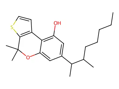 4H-Thieno(2,3-c)(1)benzopyran-9-ol, 4,4-dimethyl-7-(1,2-dimethylheptyl)- structure
