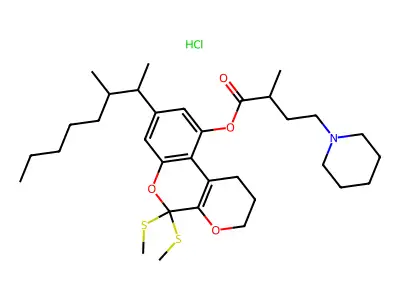 1-Piperidinebutanoic acid, alpha-methyl-8-(1,2-dimethylheptyl)-1,2,3,5-tetrahydro-5,5-dimethylthiopyrano(2,3-c)(1)benzopyran-10-yl ester, hydrochloride structure