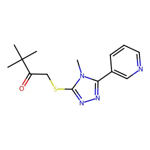 3,3-dimethyl-1-{[4-methyl-5-(pyridin-3-yl)-4H-1,2,4-triazol-3-yl]sulfanyl}butan-2-one structure