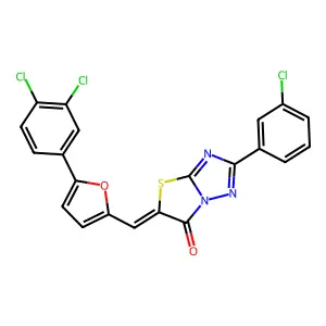(5Z)-2-(3-chlorophenyl)-5-{[5-(3,4-dichlorophenyl)furan-2-yl]methylidene}[1,3]thiazolo[3,2-b][1,2,4]triazol-6(5H)-one structure