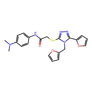 N-[4-(dimethylamino)phenyl]-2-{[5-(furan-2-yl)-4-(furan-2-ylmethyl)-4H-1,2,4-triazol-3-yl]sulfanyl}acetamide structure